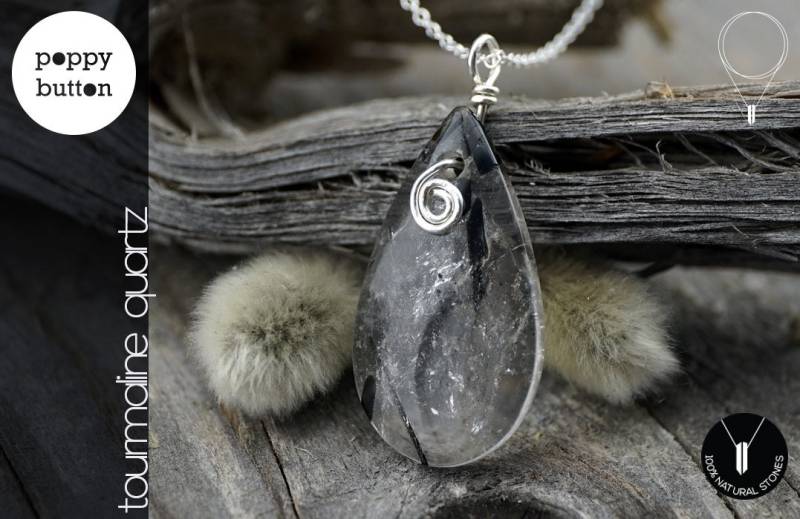 Turmaquarz Kette | Tropfen Anhänger Edelstein Natürlicher Heilstein Schwarzer Rutil Statement Halskette von poppybutton