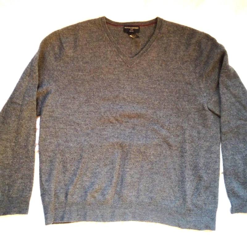 Banana Republik Herren Vintage Reine Wolle Grau V-Ausschnitt Pullover Größe L von popularworn