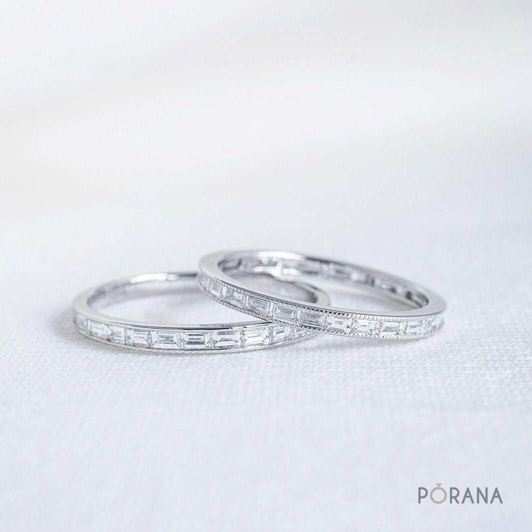 14K Gold Baguette Diamant Ewigkeit Ehering, Stapelring von porana