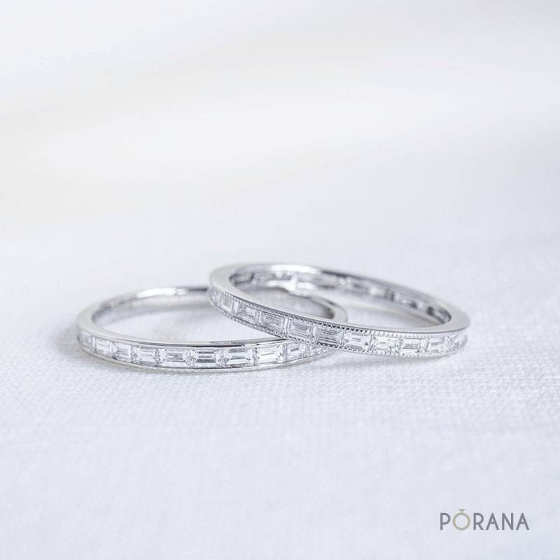 14K Gold Baguette Diamant Ewigkeit Ehering, Stapelring von porana