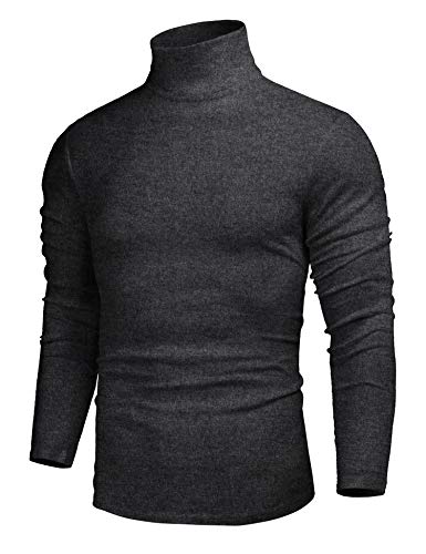 poriff Herren Casual Slim Fit Basic Tops Strick Thermo Rollkragenpullover Sweater - Grau - Groß von poriff