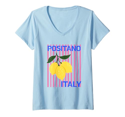 Damen Positano, Italien, Souvenirs, Zitronen, italienische Amalfiküste T-Shirt mit V-Ausschnitt von positano italy souvenirs Italian