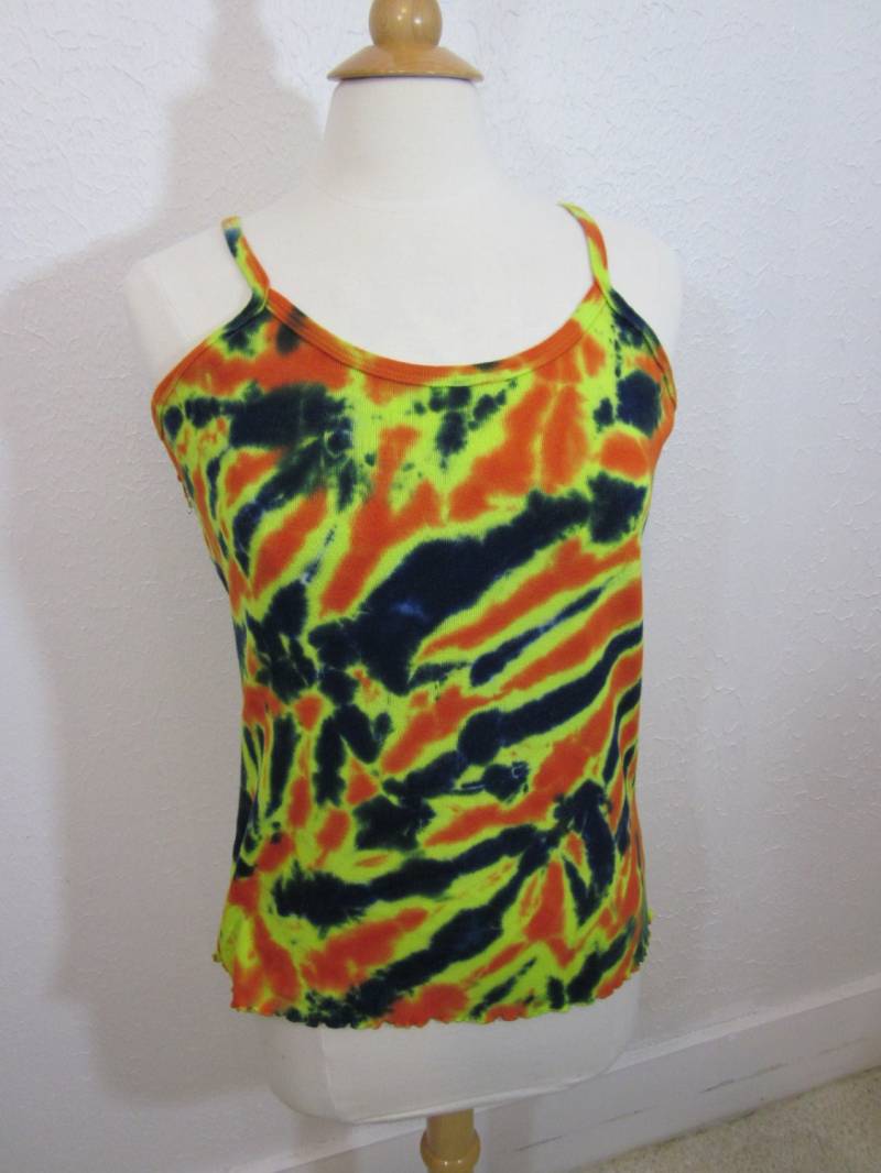 Krawatte Farbstoff Cami Größe Xl Indigo, Gelb Und Orange Streifen von possumhillfiberworks