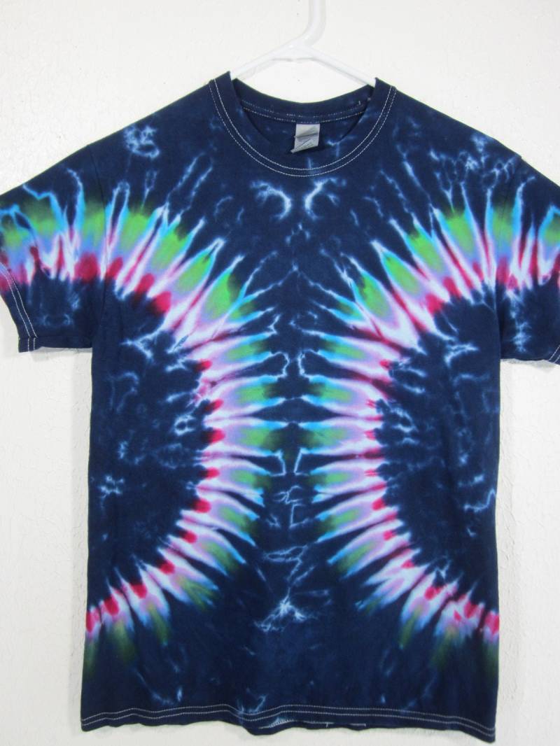 Krawatte Farbstoff Unisex Größe Medium Fuchsia Grün Indigo Gespiegelte Ringe von possumhillfiberworks