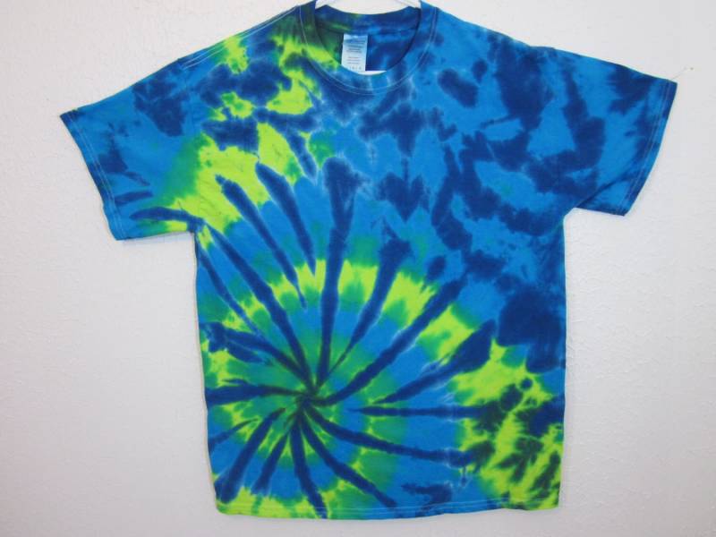 Tie Dye Unisex Größe Große Blau Gelb Grün Spirale von possumhillfiberworks