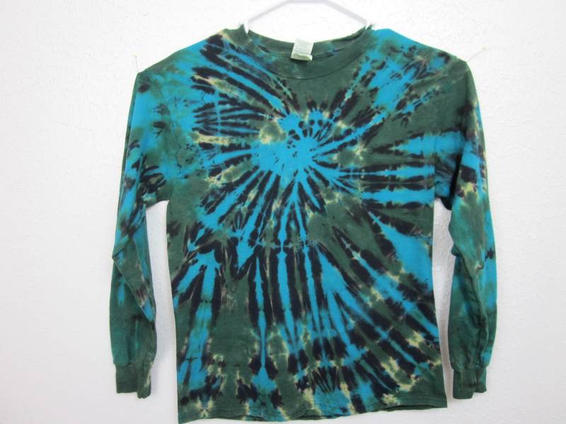 Umgekehrt Tie Dye Turquoise Green Black Mens Long Sleeve Size Medium von possumhillfiberworks