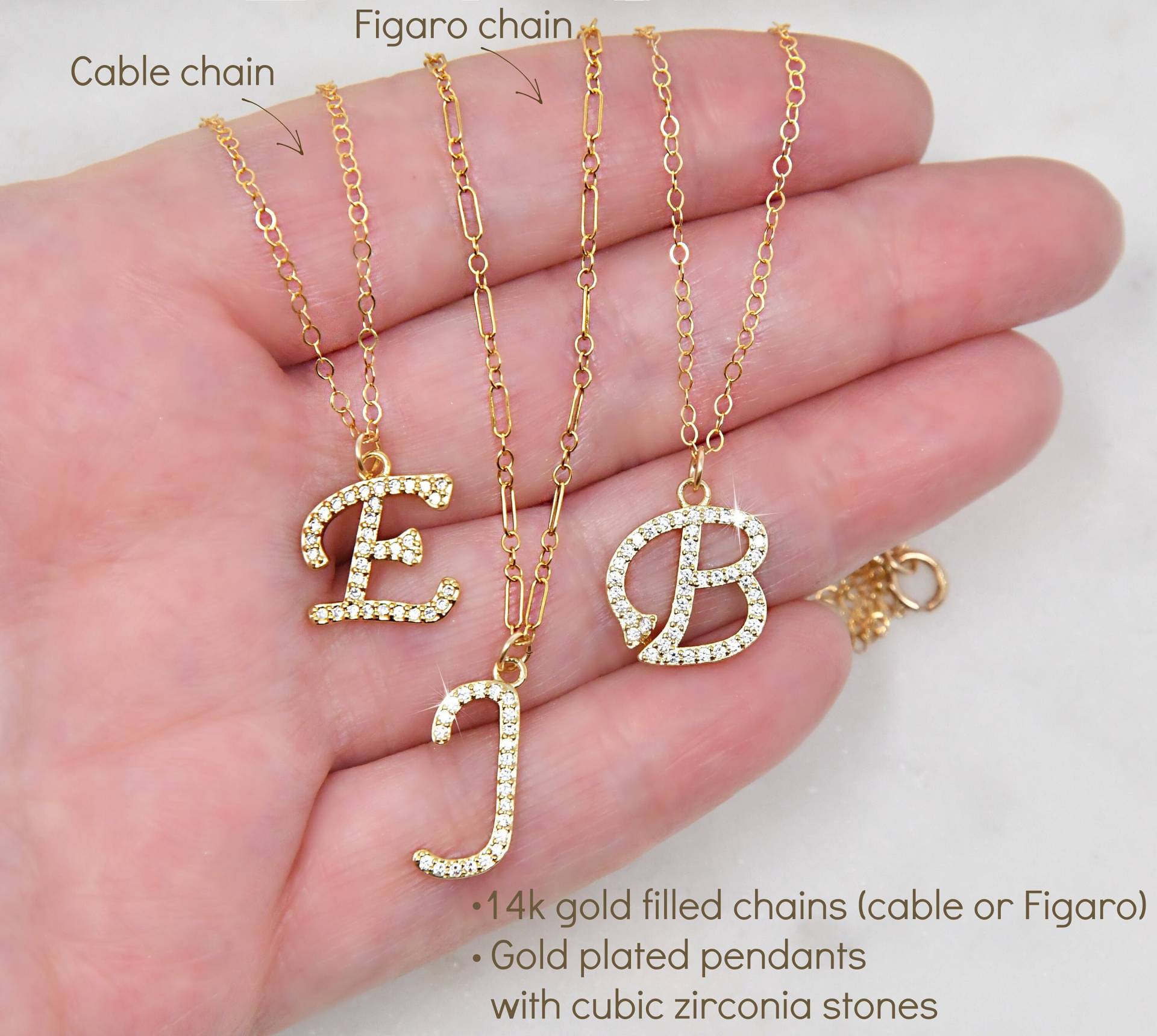 Personalisierte Initialkette, Pavé Cubic Zirkonia Buchstabe, 14K Gold Filled Kette, Personalisiertes Weihnachtsgeschenk Für Sie, Brautjungfern von potionumber9