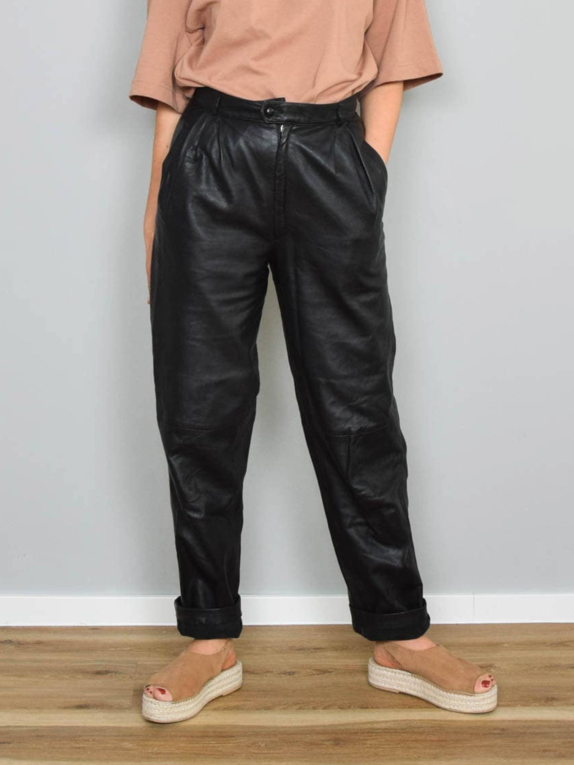 Bogner Lederhose High Waist Vintage Hose Leder Schwarz Designerlabel 90Er Jahre von prachtstuecke