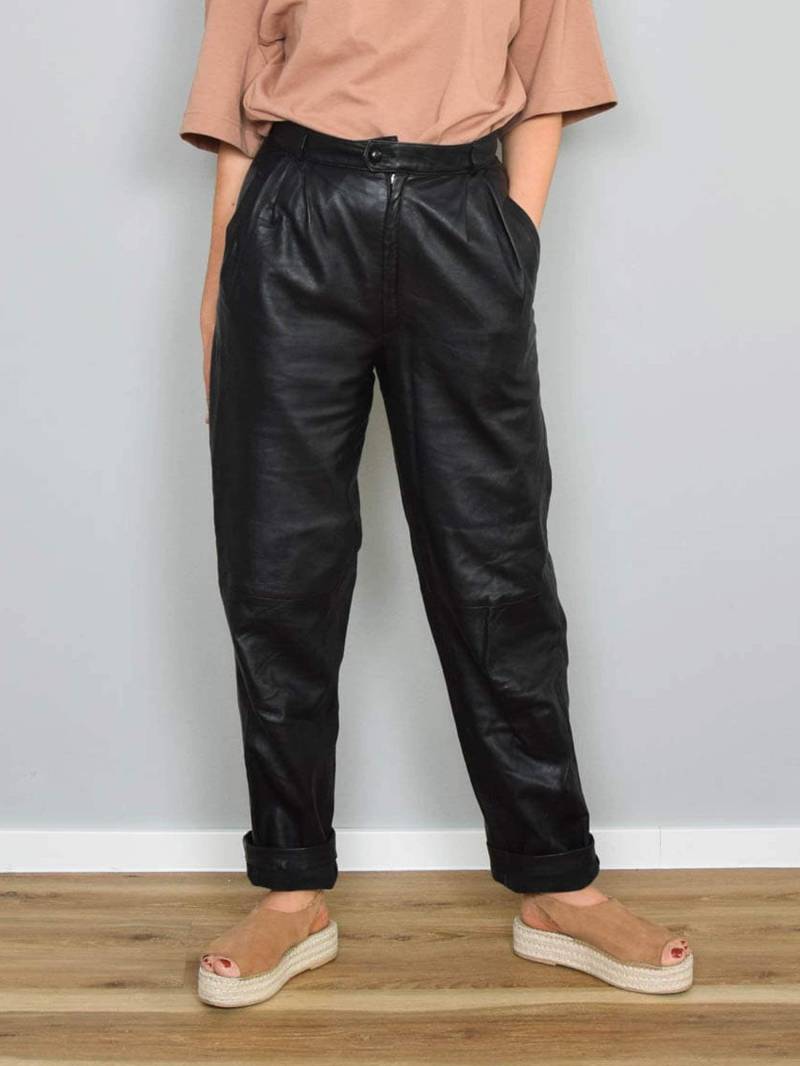 Bogner Lederhose High Waist Vintage Hose Leder Schwarz Designerlabel 90Er Jahre von prachtstuecke