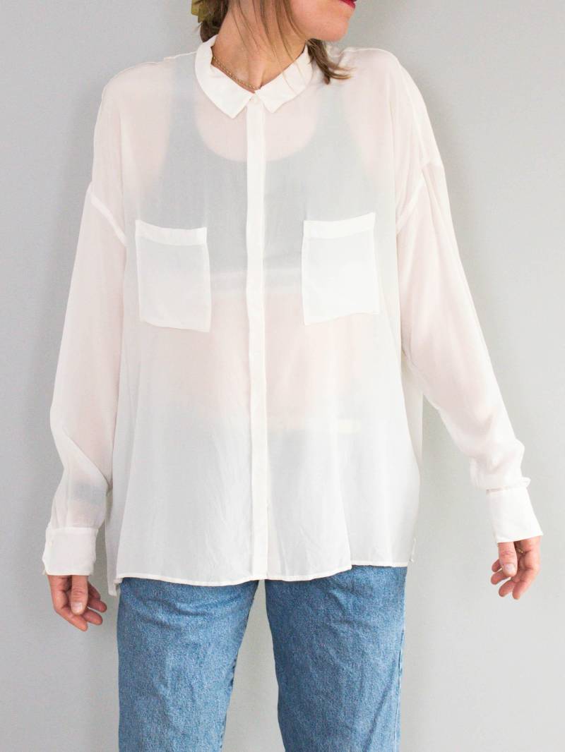 Drykorn Bluse Seidenbluse Cremeweiß Transparent Oversize von prachtstuecke