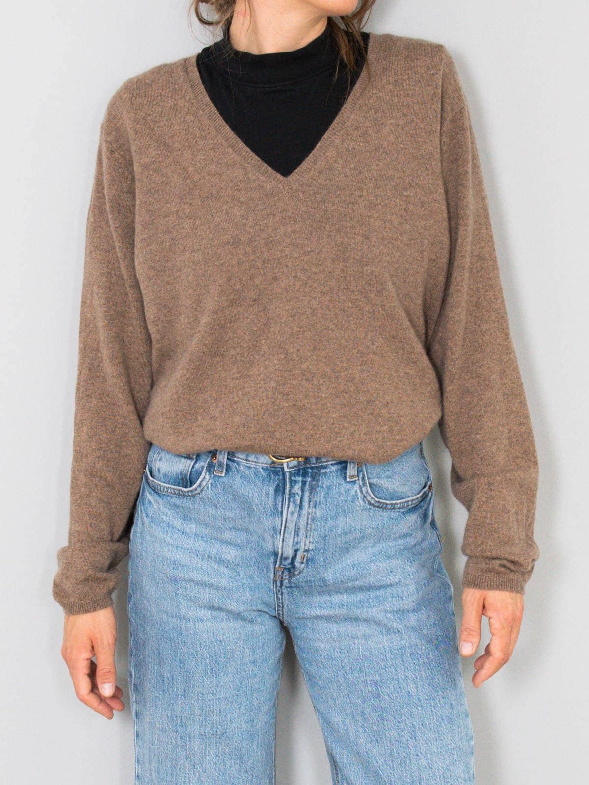 Kaschmir Pullover Vintage Braun V-Ausschnitt 90Er Jahre von prachtstuecke