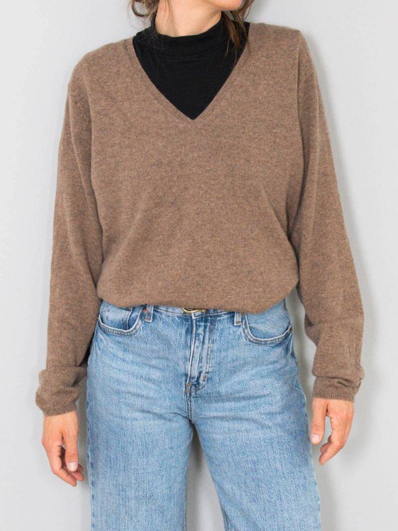 Kaschmir Pullover Vintage Braun V-Ausschnitt 90Er Jahre von prachtstuecke