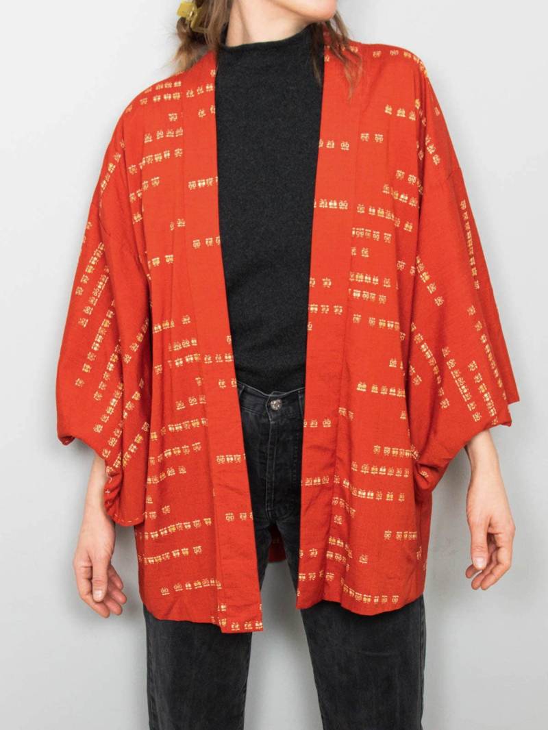 Kimono Vintage Wildseide Rot Seide Jacke von prachtstuecke