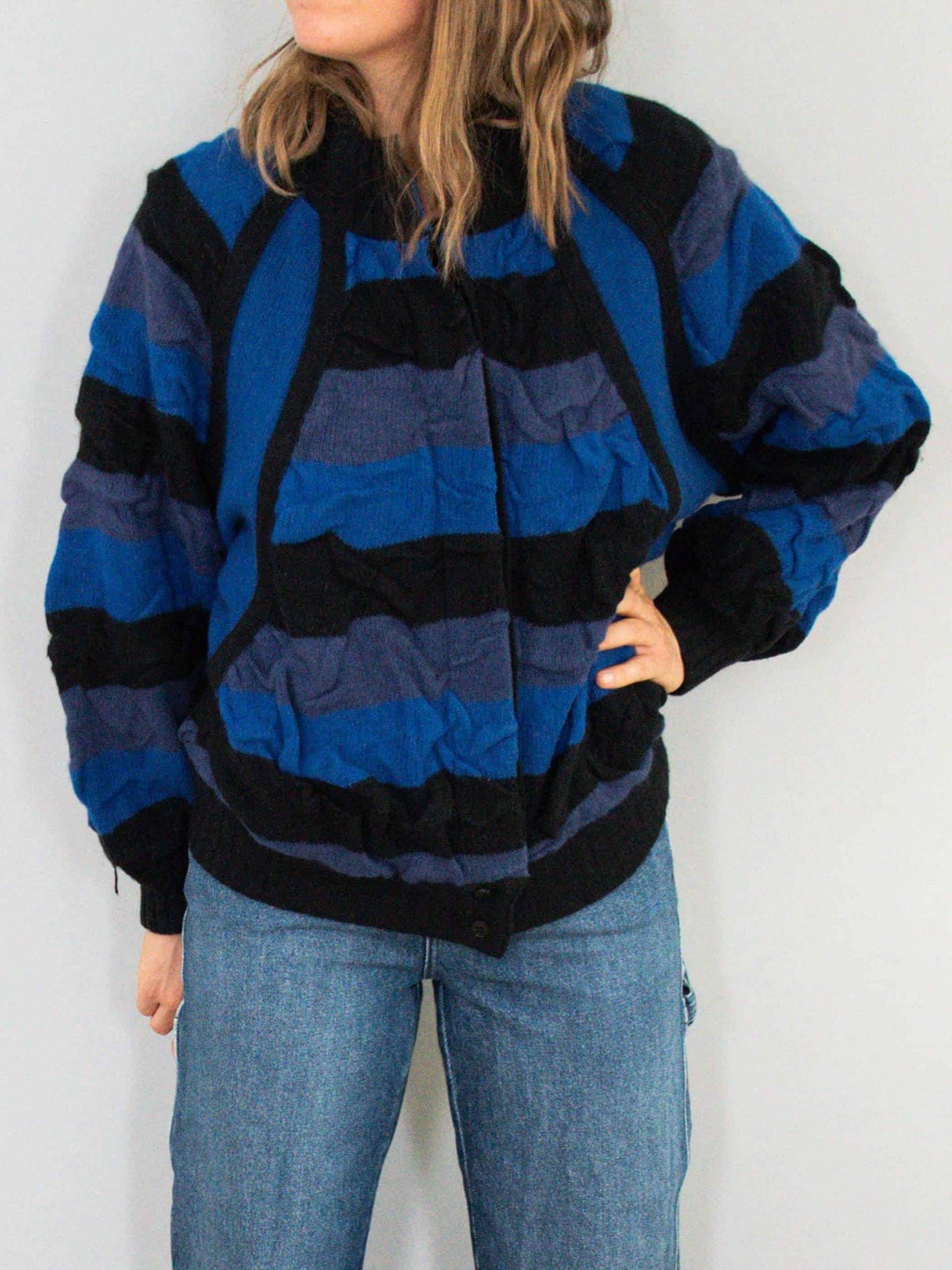 Vintage Cardigan Gestreift Wolle Angora Blau Schwarz Strickjacke 90Er Jahre Vintage Cardigan Gestreift Wolle Angora Blau Schwarz Strickjacke 90Er Jahre von prachtstuecke