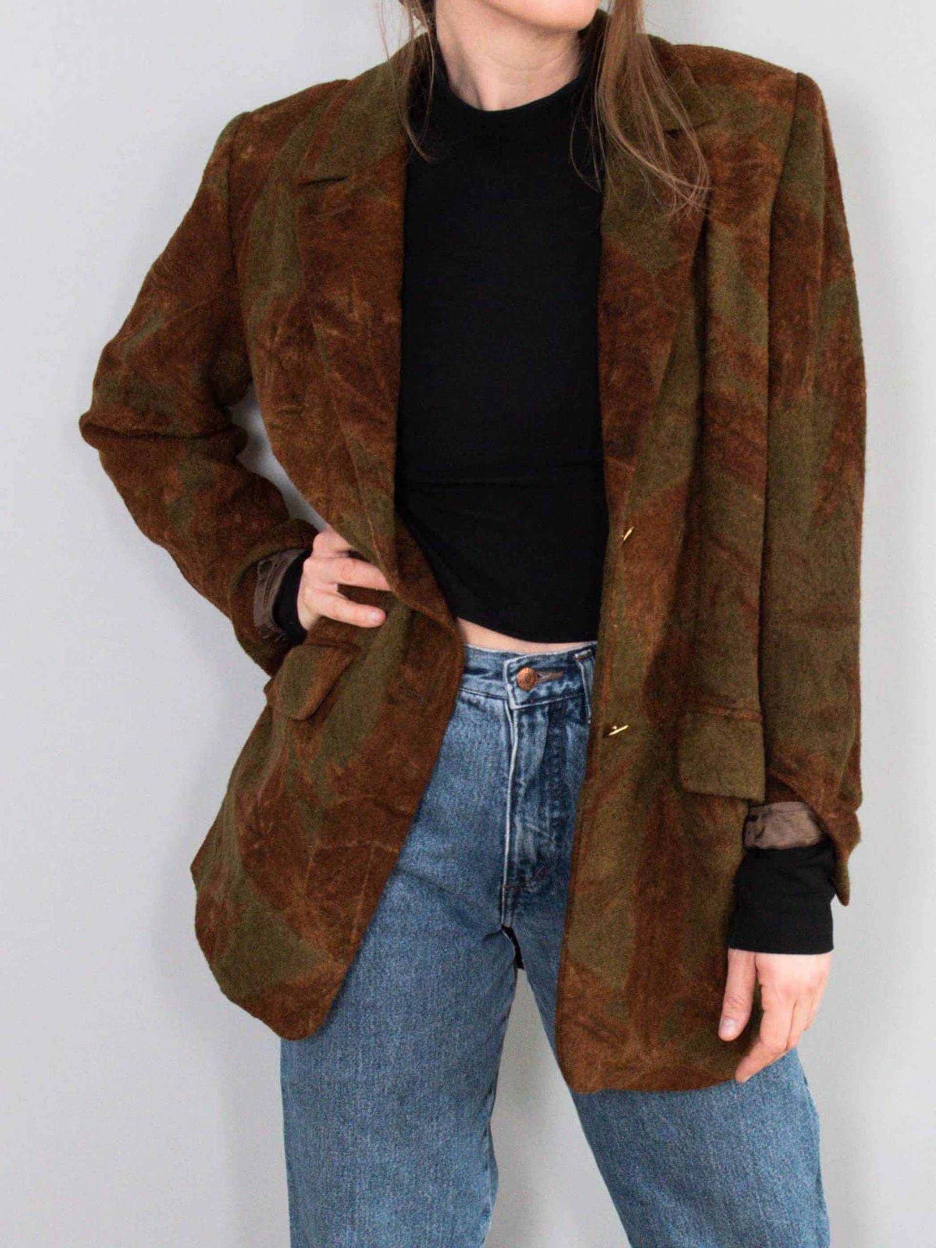 Vintage Givenchy Blazer Kurzmantel Wolle Designerlabel Wollblazer Braun Grün von prachtstuecke