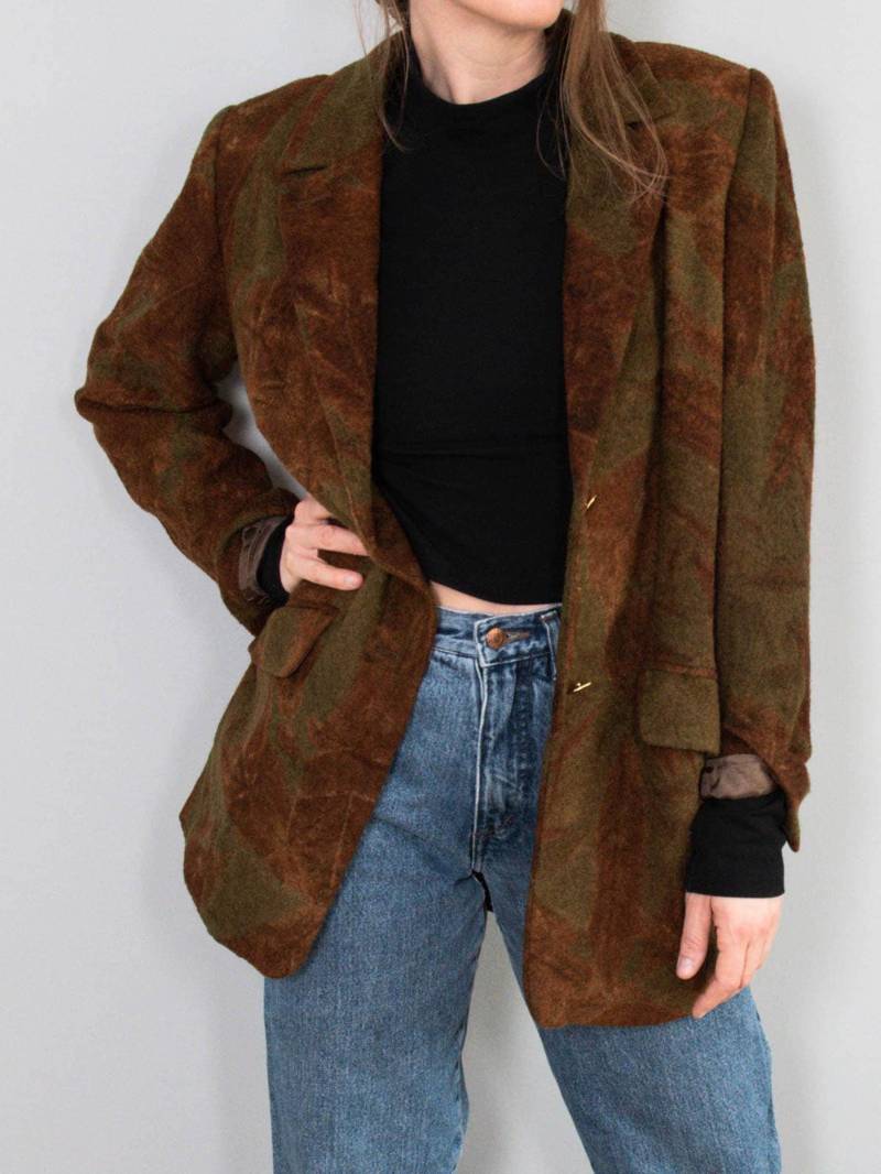 Vintage Givenchy Blazer Kurzmantel Wolle Designerlabel Wollblazer Braun Grün von prachtstuecke