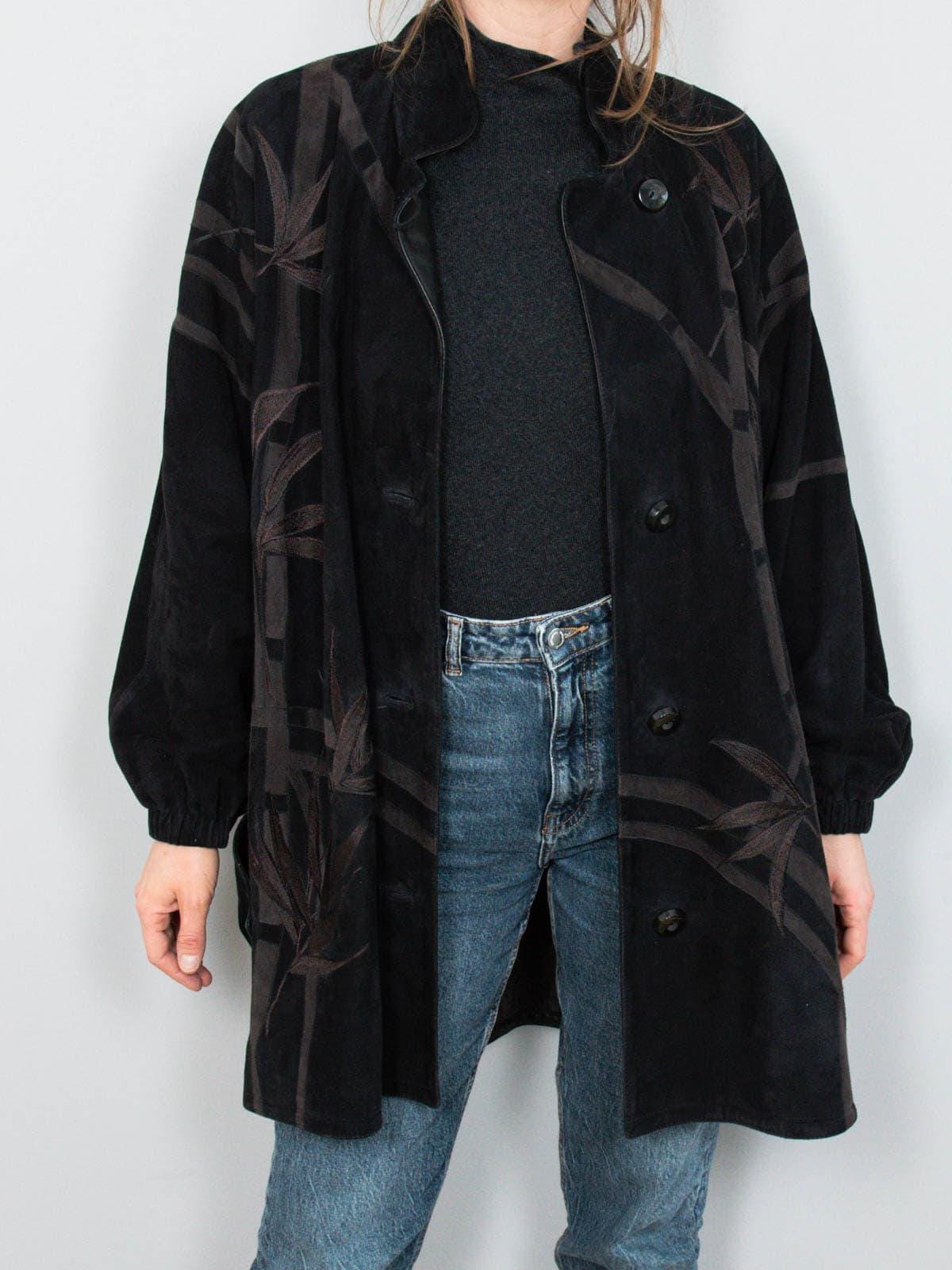 Vintage Lederjacke Schwarz Braun Oversize Zaspel Design Couture Seide Wildlederjacke 90Er Jahre von prachtstuecke