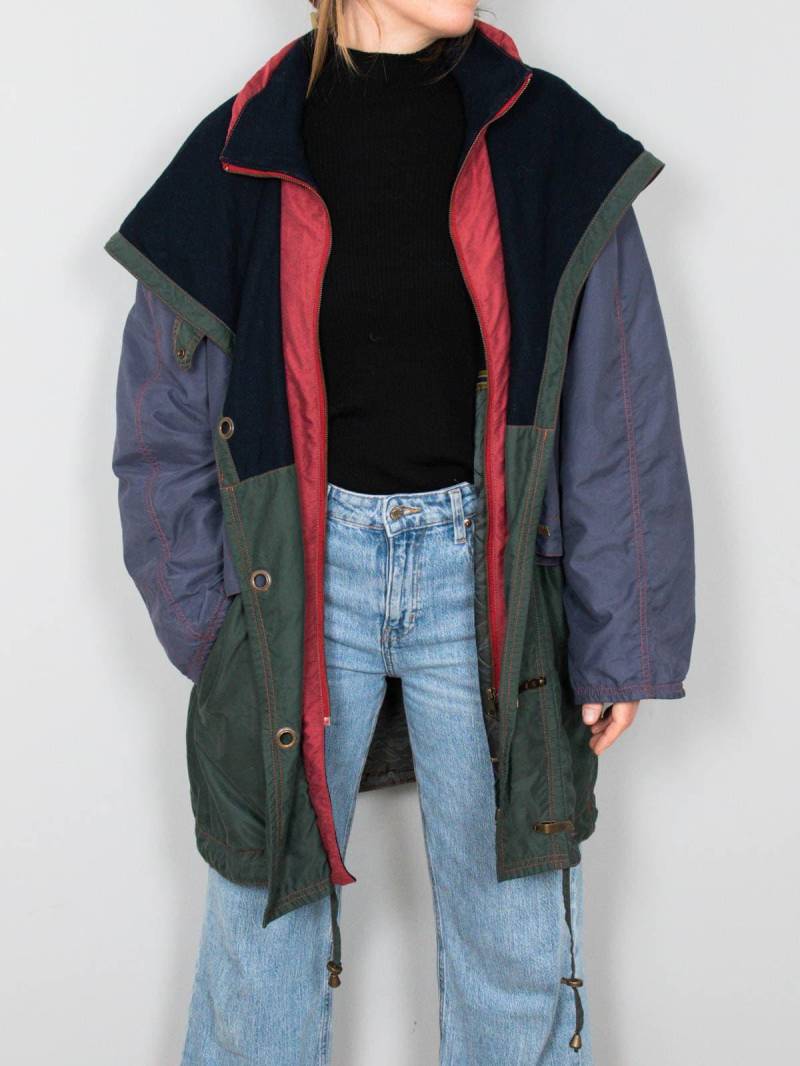Vintage Parka Jacke Oversize Wolle 80Er Jahre Übergangsjacke Bunt von prachtstuecke
