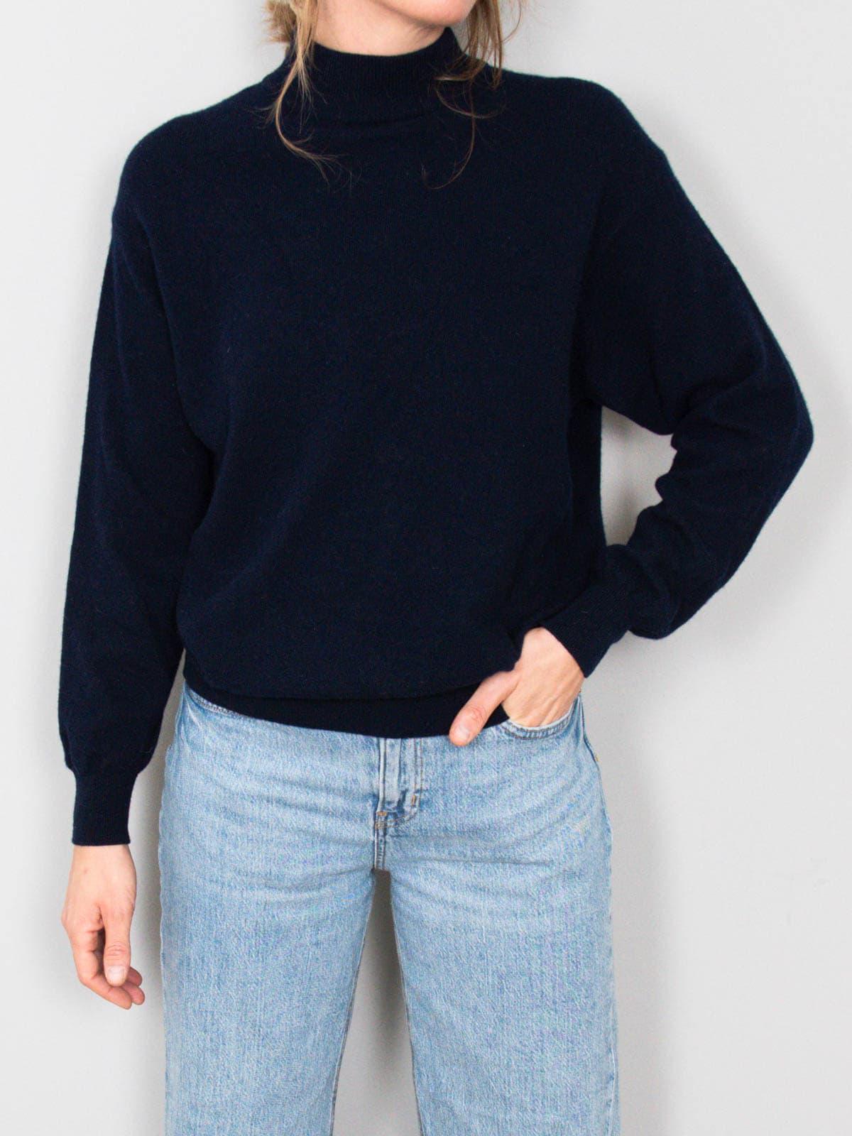 Vintage Pullover Wolle Dunkelblau Navy Stehkragen von prachtstuecke