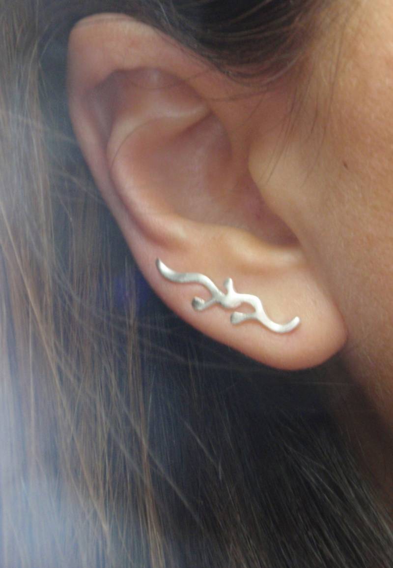 Zweig Ohr Kletterer Ohrringe, Kletterer, Sterling Silber Ohrmanschetten, Ohrstifte, Einfache Manschette Ohrringe Kleine von preciousjd