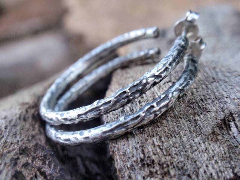 Zweig Ohrringe Oxidierte Sterling Silber Creolen Schmuck von preciousjd