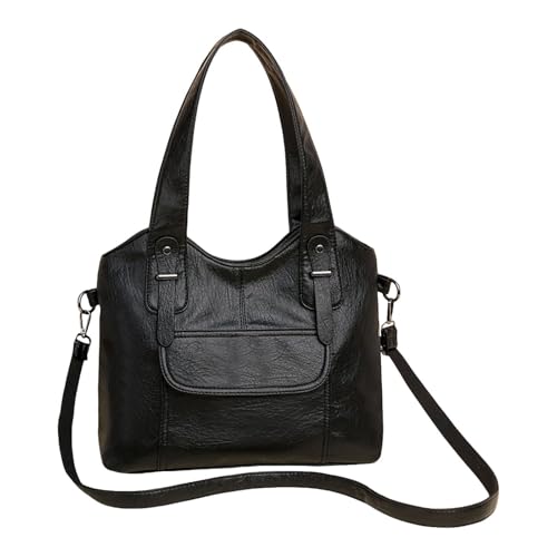 predolo Handtasche als Geräumige Schultertasche Damentasche Tragetasche Henkeltasche aus Wasserabweisendem Pu-Leder mit Verstellbarem Riemen für Büro Und, Schwarz von predolo