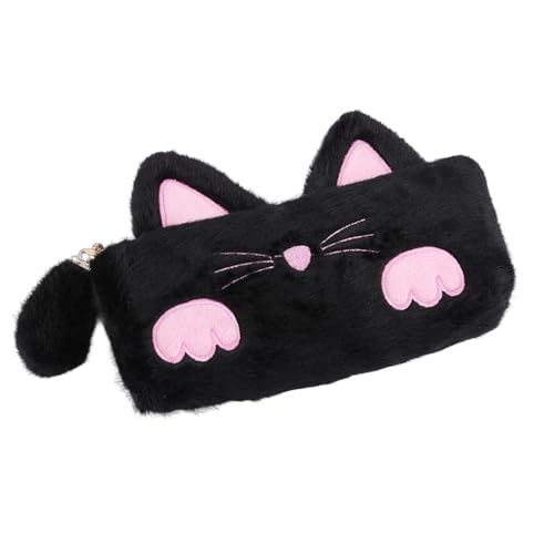 predolo Plüsch Federmäppchen mit Katzenmotiv Mädchen Stiftemappe Schreibwarenbeutel Reißverschlusstasche Aufbewahrungstasche aus Weichem Material für Schule von predolo