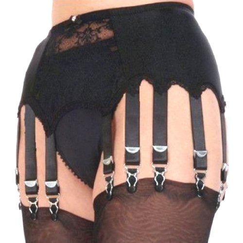 Premier Strapshalter mit 12 Befestigungen und Spitzeneinsatz - Schwarz, XL von premier lingerie