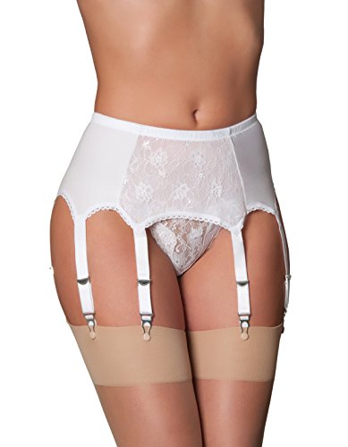 premier lingerie Strapsgürtel aus Spitze mit 8 Riemen für Strümpfe (PL9) Gr. L, weiß von premier lingerie