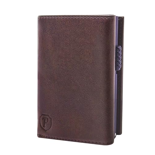 premitem Slim Wallet mit Münzfach - Herren Portmonee Geldbeutel klein mini Geldbörse Kreditkartenetui Leder Kartenetui Echtleder Karten Portemonnaie Braun von premitem
