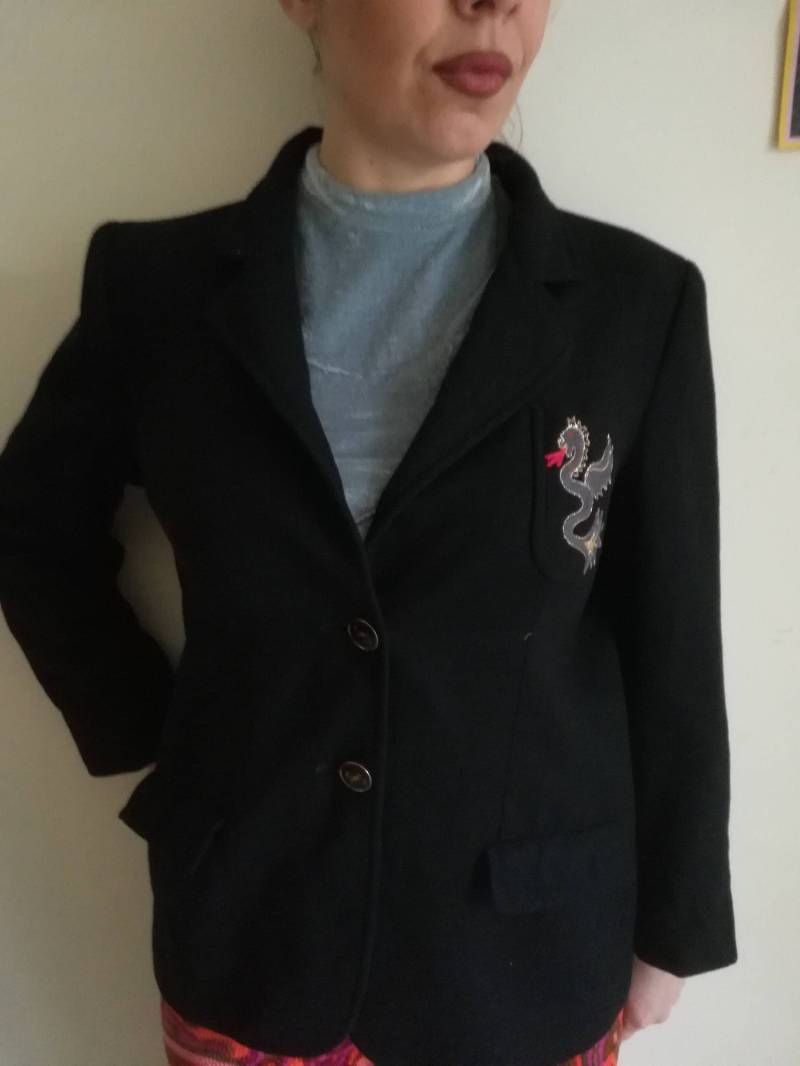 Vintage 80Er Jahre Wollblazer A.c. Nemil Firenze Drachenstickerei, Made in Italy von presquenew