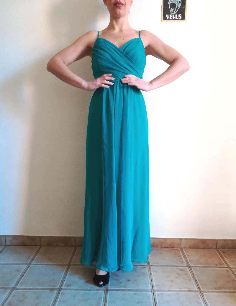 Vintage 70Er Jahre Smaragdgrünes Chiffon Maxi Kleid Uk10 Abschlussball Abendkleid von presquenew