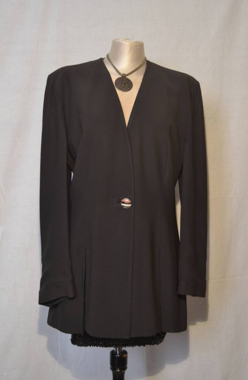 Vintage Anthrazit Graue Jacke Viskose Acetat Mischung, Made in Italy It46 von presquenew