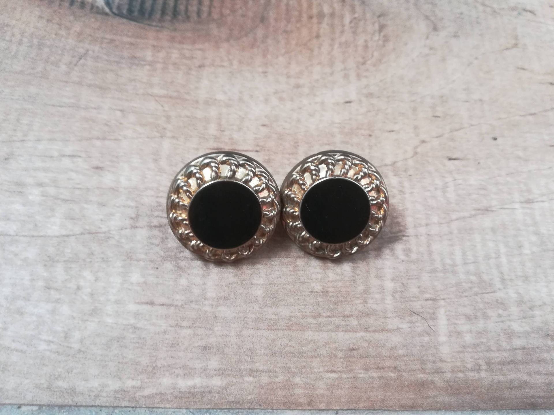 Schwarze Runde Ohrclips Vintage 80 Frau Bronze Metall Ohrringe Schwarz Kreis Ohrclips von presquenew