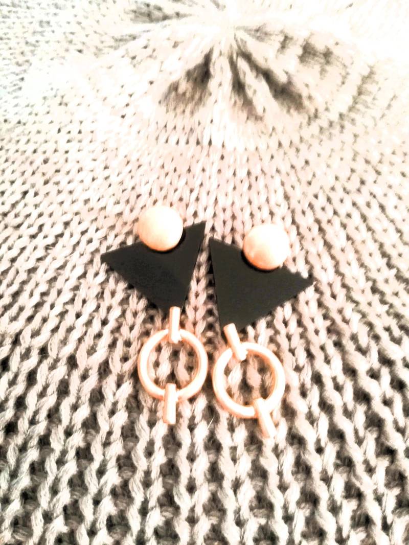 Vintage 80Er Jahre Ohrringe Gold & Schwarz von presquenew