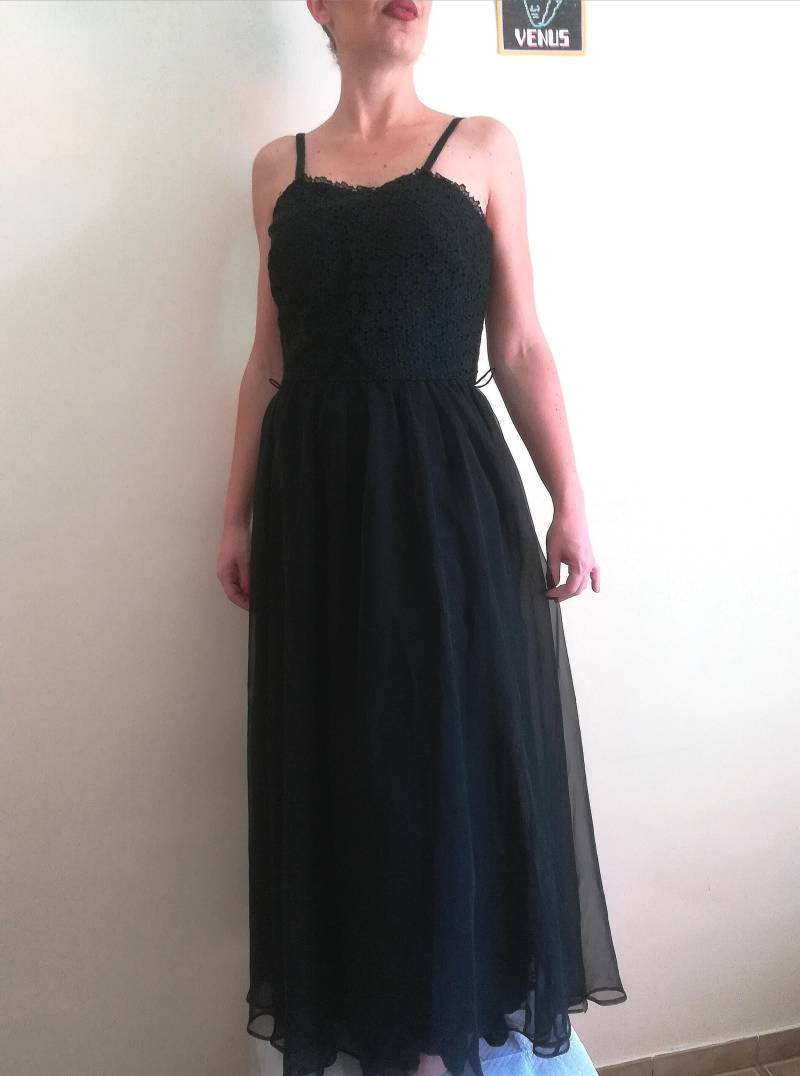 Vera Mont Vintage Schwarzes Kleid Besticktes Korsett Maxi Kleid | Gr. 40 von presquenew