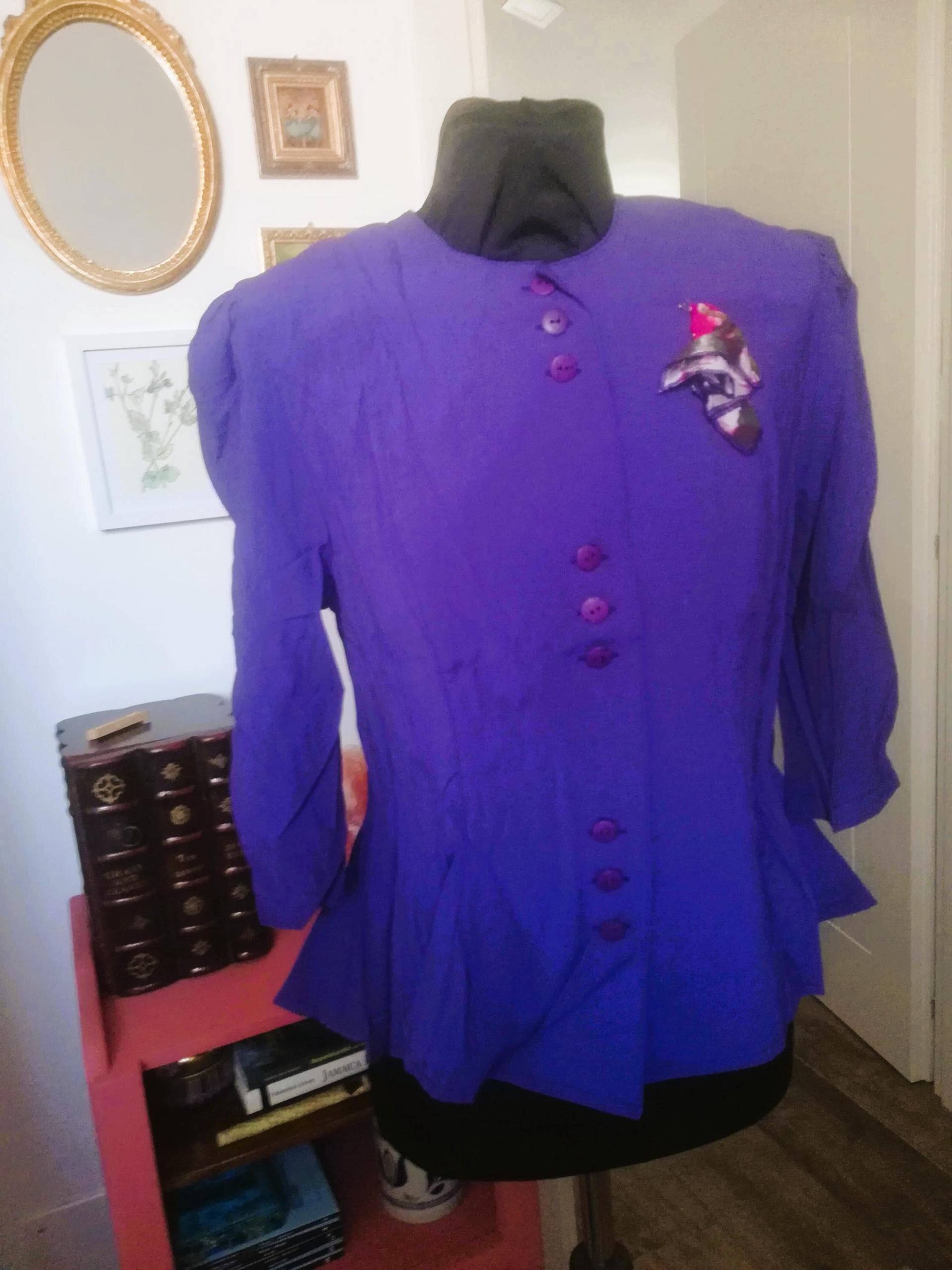 Vintage Violette Schößchen Bluse 80Er Jahre Puffärmel Button-Up von presquenew