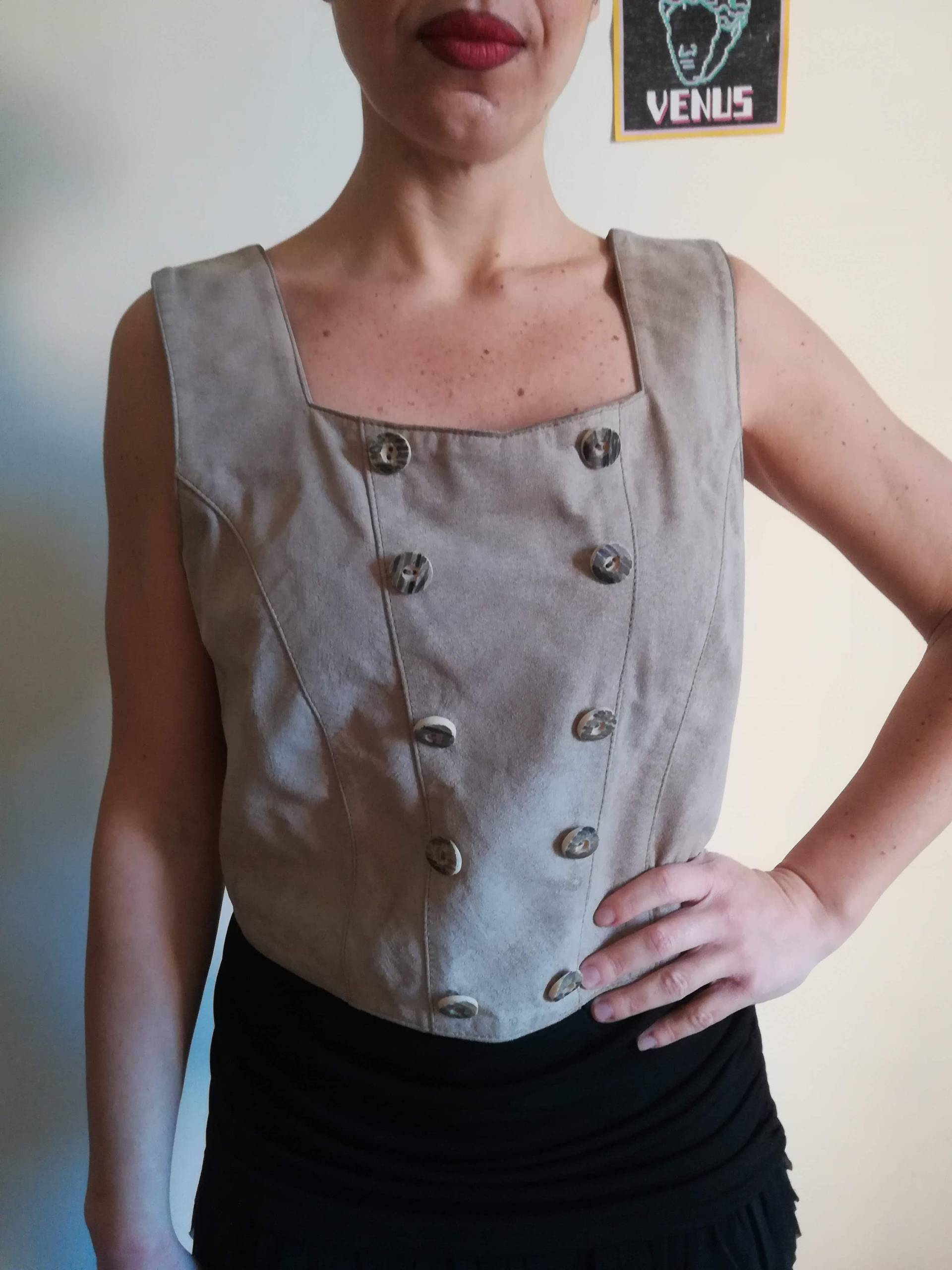 Vintage Wildleder Tiroler Weste 80S Beige Top | Gb12 von presquenew