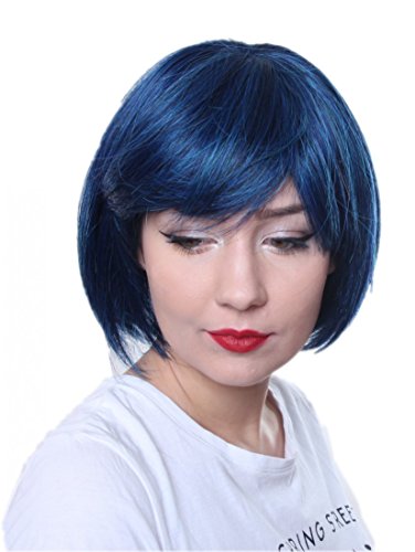 Prettyland Damen Blau-schwarz gesträhnt Kurz-haar Bob Glatte Manga Anime Kurze Frau Perücke blue short Wig C555 von prettyland