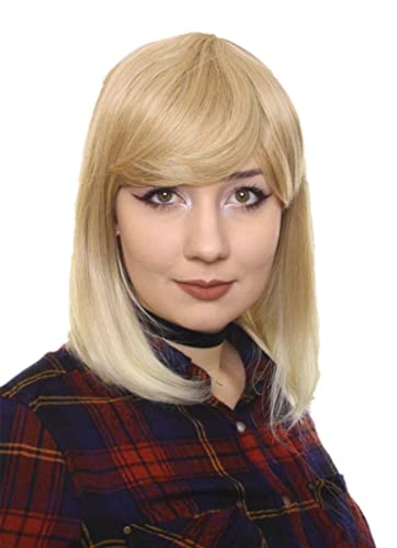 Prettyland Damen Blond Strähnen Mittellange Glatte Natürlich Matte wie Echthaar hitzefeste Damen Frau BOB Perücke Wig C181 von prettyland