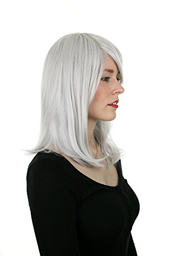 Prettyland Damen mittellang glatte Langhaar-Perücke Silber-Grau mit PonyWig C057 von prettyland