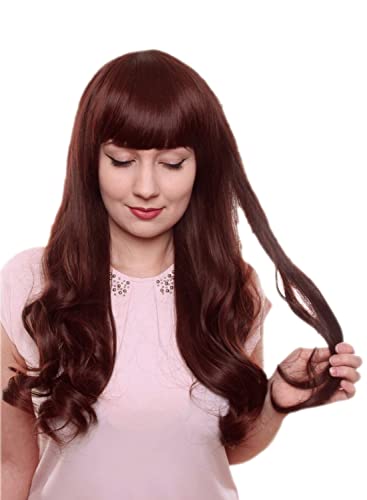 Prettyland C367 65cm Damen lange Perücke leicht Gewellt Locken Gerade Pony Dunkel-Braun Rot von prettyland
