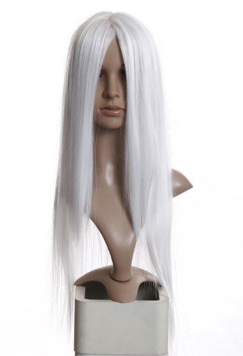 Prettyland 80cm lange Damen Perücke Mittelscheitel Wig Cosplay Hitzefest Weiß white C875 von prettyland