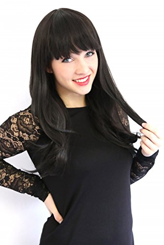 Prettyland Damen 50cm lange Gestufte Perücke Innenschwung Glatt Mittellang Schwarz Black Wig C1459 von prettyland