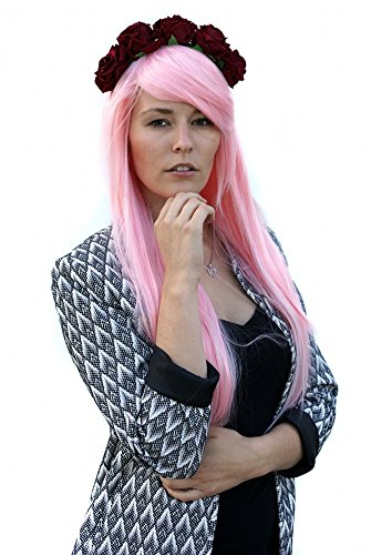 Prettyland Damen 80cm Hell-Rosa lange Perücke Lolita Glatt Gestuft Hitzefest Wig C921 von prettyland