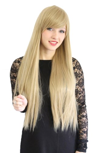 Prettyland Damen Blond Langhaar-Perücke Glatte Volumen lange Perücke mit Pony Wig für Halloween Cosplay C1883 von prettyland