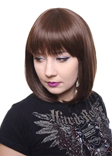 Prettyland Damen Frauen Braun Bob Mittellange 35cm Kurze Natürlich Matte Glatte Statikfreie Perücke brown Short Wig C1467 von prettyland