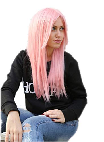 Prettyland Damen C018 Märchen lange Perücke Party Glatt 60cm Cosplay Mittellang Rosa Wig von prettyland