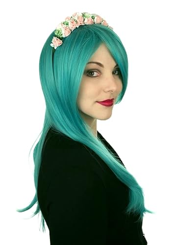 Prettyland Damen C600 Türkis-Grüne Cosplay lange glatte anghaar-Perücke voluminös Hitzefest manga turquoise Wig von prettyland