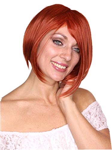 Prettyland Damen Kurze glatte gestufte Perücke Bob Wig gesträhnt mit langem Pony kupfer-rot kupfer-orange C490 von prettyland